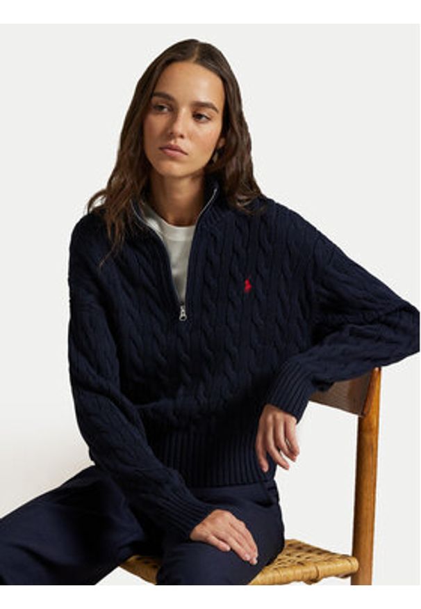 Polo Ralph Lauren Sweter 211963467002 Granatowy Relaxed Fit. Typ kołnierza: polo. Kolor: niebieski. Materiał: bawełna
