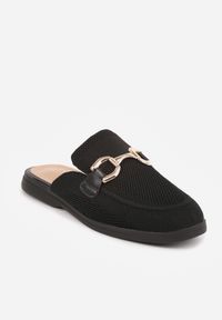 Renee - Czarne Klapki Mule Ozdobione Klamrą Peromela. Okazja: na co dzień. Kolor: czarny. Materiał: dzianina. Wzór: aplikacja. Styl: elegancki, casual #5