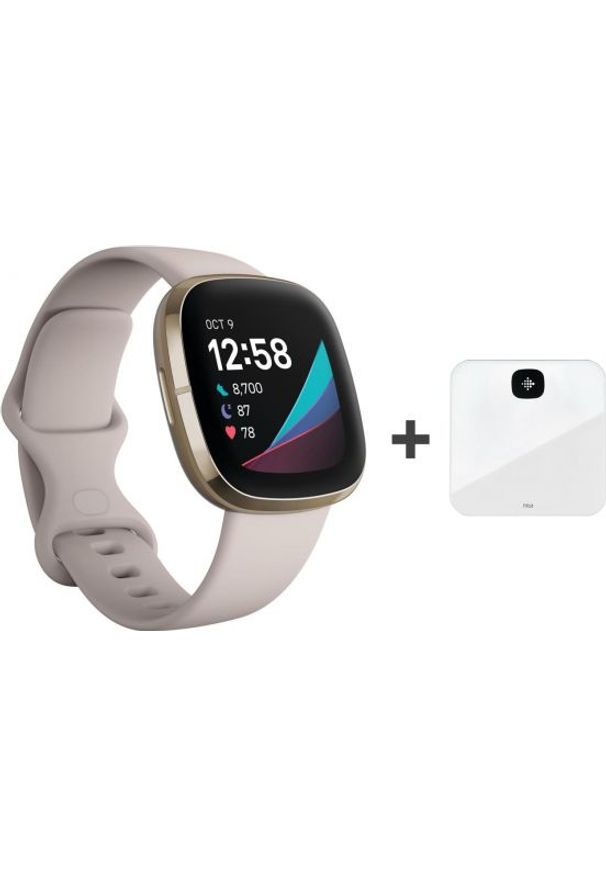 FITBIT - Smartwatch Fitbit Sense + waga Aria Air Biały. Rodzaj zegarka: smartwatch. Kolor: biały
