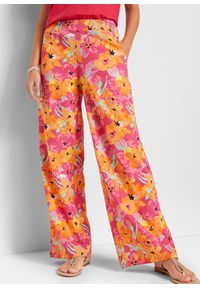 bonprix - Spodnie palazzo z dżerseju, z miękkiej mieszanki wiskozy. Kolor: różowy. Materiał: jersey, wiskoza. Wzór: nadruk #1