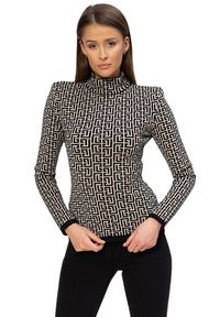 Balmain - BALMAIN Damska bluzka z golfem w czarny monogram. Typ kołnierza: golf. Kolor: beżowy. Materiał: dzianina. Długość rękawa: długi rękaw. Długość: długie #5