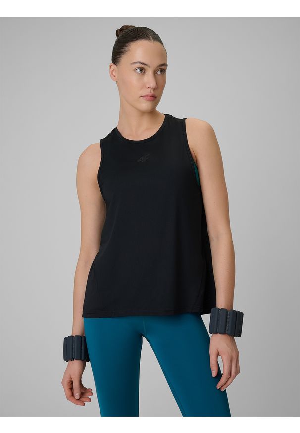4f - 4F Top treningowy loose szybkoschnący damski - czarny XS. Kolor: czarny. Materiał: skóra. Sport: fitness