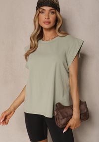 Renee - Zielony Top z Bawełny Ozdobiony Falbanką Galanetia. Okazja: na co dzień, na spacer. Kolor: zielony. Materiał: bawełna. Wzór: aplikacja. Styl: klasyczny, casual #3