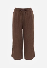 Born2be - Brązowe Spodnie Casual Szerokie ze Sznurkiem i Gumką w Pasie Caeena. Okazja: na co dzień. Kolekcja: plus size. Kolor: brązowy. Długość: długie. Styl: casual #3