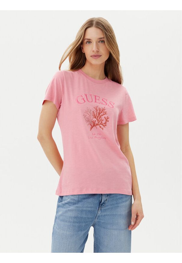 Guess T-Shirt E5GI03 K8G01 Różowy Regular Fit. Kolor: różowy. Materiał: bawełna