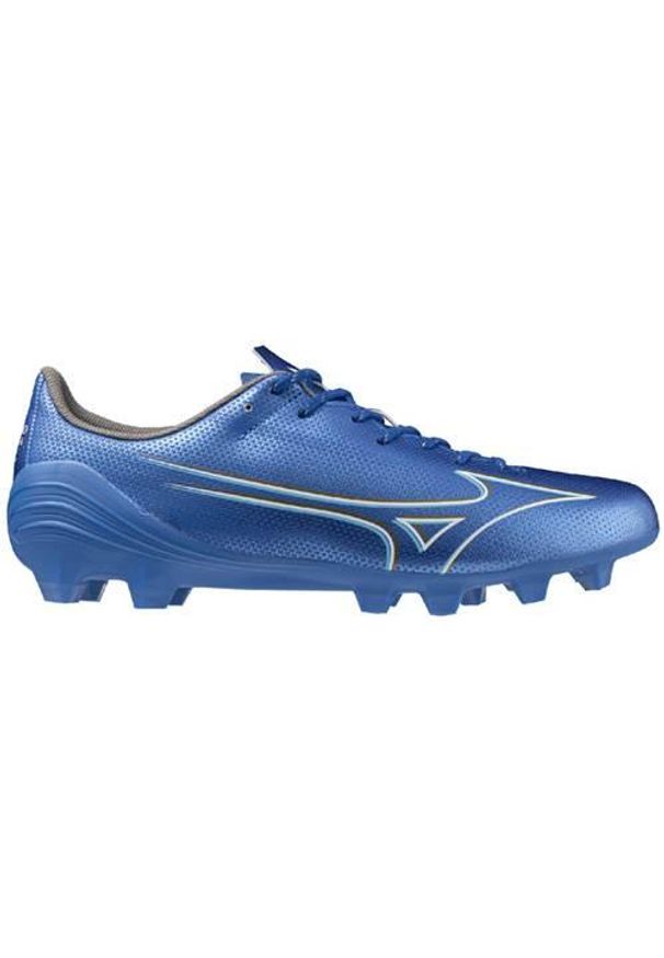 Buty piłkarskie męskie Mizuno Alfa Select Fg. Zapięcie: sznurówki. Kolor: niebieski, wielokolorowy, biały. Materiał: materiał. Szerokość cholewki: normalna. Sport: piłka nożna