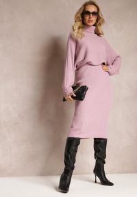 Renee - Fioletowa Spódnica Midi z Prążkowanej Dzianiny Limoce. Kolor: fioletowy. Materiał: dzianina, prążkowany