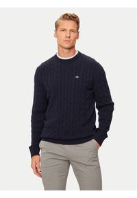 GANT - Gant Sweter 8050601 Granatowy Regular Fit. Kolor: niebieski. Materiał: bawełna