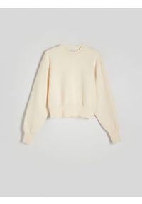 Reserved - Gładki sweter - złamana biel. Materiał: dzianina, bawełna, wełna. Wzór: gładki
