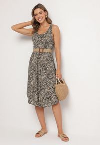 Born2be - Jasnobeżowa Rozkloszowana Sukienka z Bawełny w Panterkę Natiloria. Okazja: na co dzień. Kolor: beżowy. Materiał: bawełna. Długość rękawa: długi rękaw. Wzór: motyw zwierzęcy. Styl: casual, elegancki #7