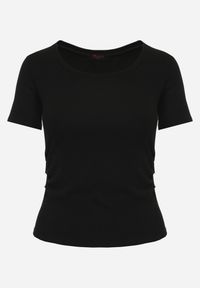 Renee - Czarny T-shirt w Prążki z Marszczeniami po Bokach Nedala. Okazja: na co dzień. Kolor: czarny. Wzór: prążki. Styl: casual, elegancki #4