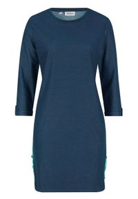 Sukienka dresowa w optyce dżinsowej, rękawy 3/4 bonprix niebieski. Kolor: niebieski. Materiał: dresówka #1
