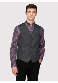 Pako Lorente - PAKO LORENTE – Ciemnoszara kamizelka męska w kratę. Okazja: na co dzień. Kolor: szary. Materiał: poliester, wiskoza. Styl: casual #4