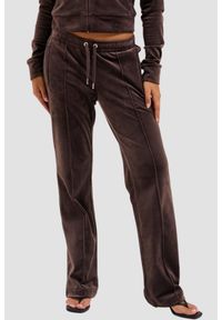 Juicy Couture - JUICY COUTURE Czekoladowe spodnie dresowe damskie z cyrkoniami Tina, Rozmiar S. Kolor: brązowy. Materiał: dresówka #1