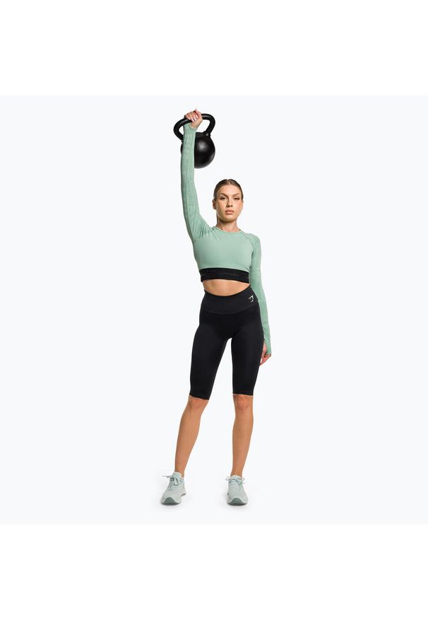 GYMSHARK - Top treningowy longsleeve damski Gymshark Vision Crop Top. Kolor: zielony. Długość rękawa: długi rękaw. Sport: fitness