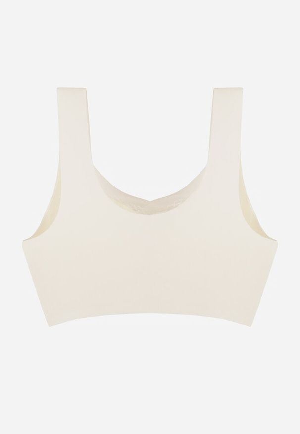 Renee - Biały Sportowy Biustonosz z Usztywnieniem Ozdobiony Siateczkową Wstawką Edalissa. Kolor: biały. Rodzaj stanika: wyciągane miseczki. Wzór: aplikacja