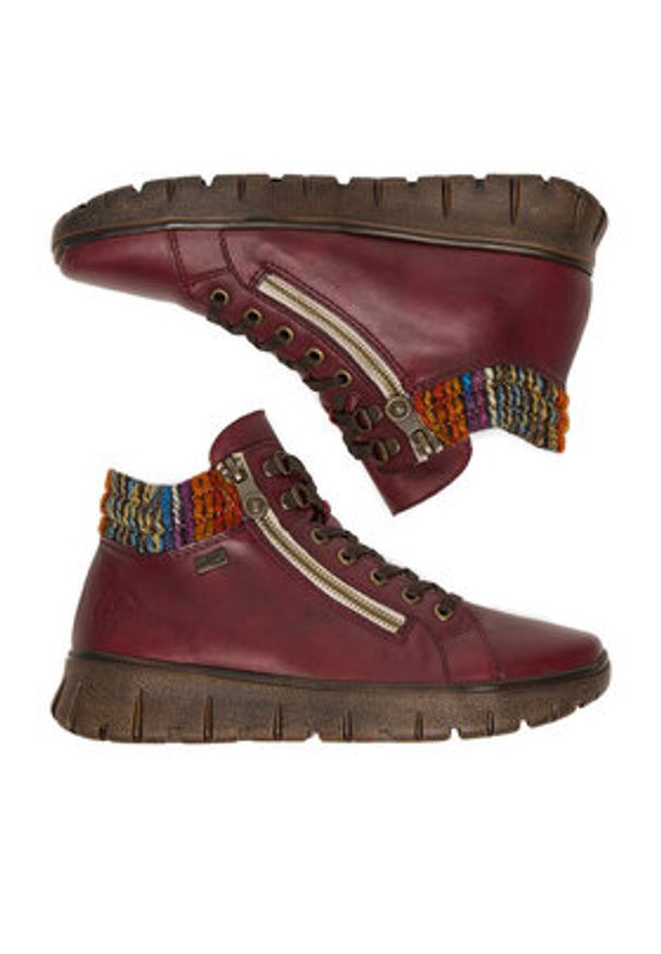 Rieker Trzewiki N1305-35 Bordowy. Kolor: czerwony. Materiał: skóra