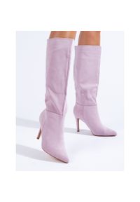 SHELOVET - Liliowe zamszowe kozaki na szpilce Shelovet fioletowe. Kolor: fioletowy. Materiał: zamsz. Obcas: na szpilce #3