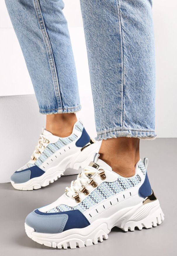 Renee - Niebieskie Sneakersy przed Kostkę na Platformie Sparkani. Wysokość cholewki: przed kostkę. Kolor: niebieski. Obcas: na platformie