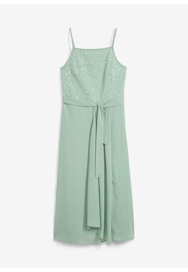 bonprix - Sukienka maxi z cekinami. Kolor: zielony. Styl: elegancki. Długość: maxi