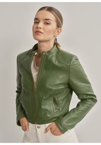 Ochnik - Zielona kurtka damska ze skóry naturalnej. Kolor: zielony. Materiał: skóra. Styl: sportowy, elegancki