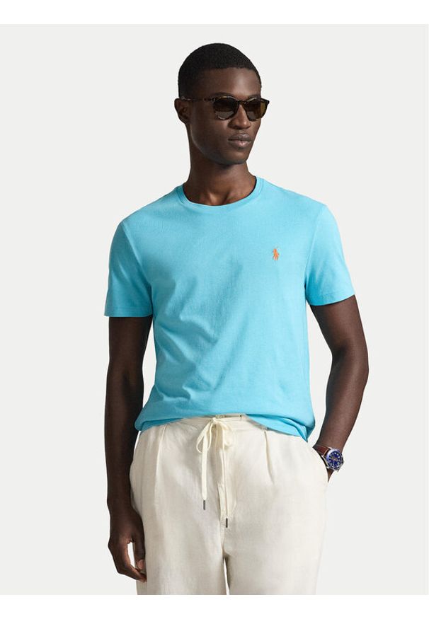 Polo Ralph Lauren T-Shirt 710671438510 Niebieski Custom Slim Fit. Typ kołnierza: polo. Kolor: niebieski. Materiał: bawełna