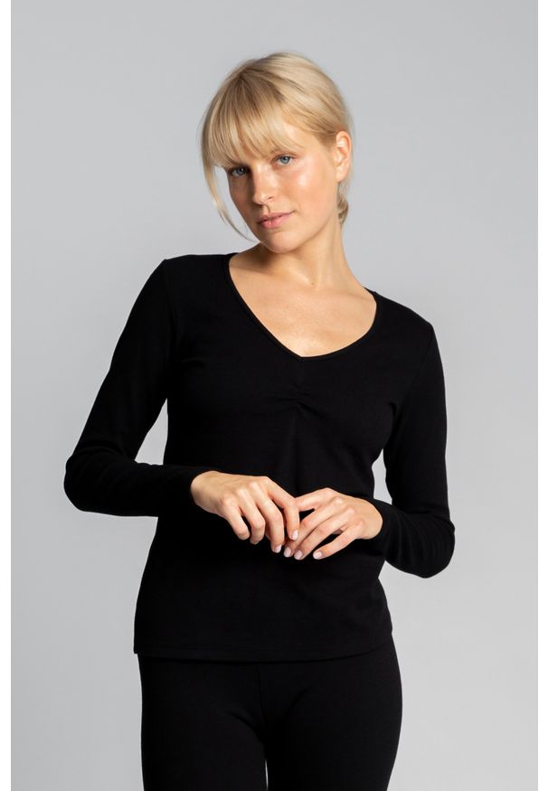MOE - Bluzka Bawełniana z Długim Rękawem - Czarna. Kolor: czarny. Materiał: bawełna. Długość: długie