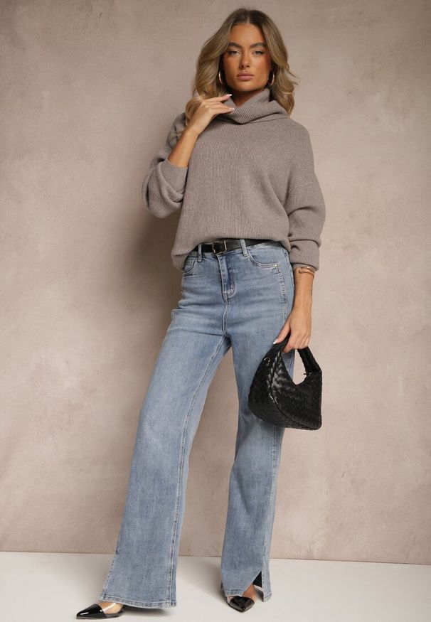 Renee - Ciemnobrązowy Golf z Domieszką Wiskozy i Kaszmiru Azivara. Okazja: na co dzień. Typ kołnierza: golf. Kolor: brązowy. Materiał: wiskoza, kaszmir. Wzór: aplikacja. Styl: casual, elegancki