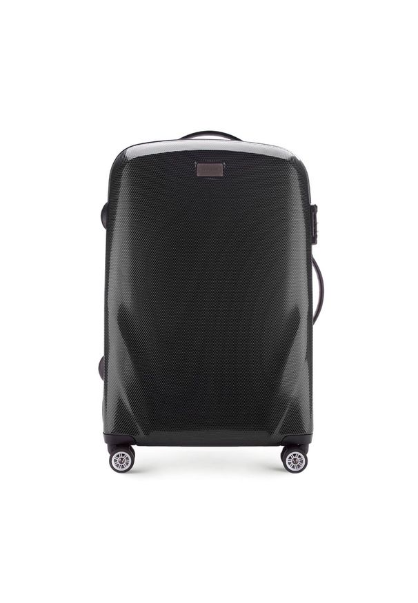 Wittchen - Średnia walizka z polikarbonu jednokolorowa czarna. Kolor: czarny. Materiał: guma