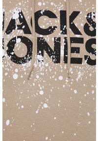 Jack & Jones bluza męska kolor beżowy z kapturem z nadrukiem. Okazja: na co dzień. Typ kołnierza: kaptur. Kolor: beżowy. Materiał: dzianina. Wzór: nadruk. Styl: casual #4
