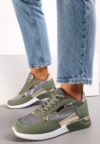 Renee - Zielone Brokatowe Sneakersy z Metalicznymi Wstawkami Decima. Kolor: zielony #1