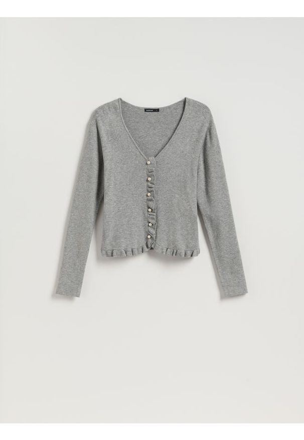 Reserved - Kardigan z wiskozą - szary. Kolor: szary. Materiał: wiskoza