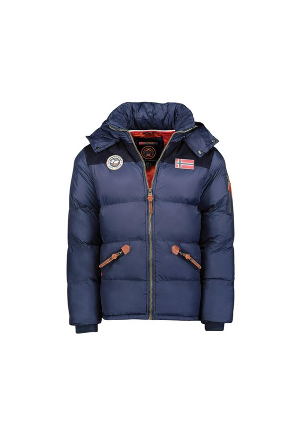 Kurtka puchowa z kapturem Geographical Norway Celian. Typ kołnierza: kaptur. Kolor: niebieski. Materiał: puch. Sport: turystyka piesza