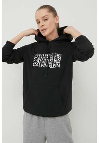 Calvin Klein Performance bluza dresowa damska kolor czarny z kapturem z nadrukiem. Typ kołnierza: kaptur. Kolor: czarny. Materiał: dresówka. Wzór: nadruk