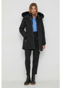 DKNY - Dkny kurtka damska kolor czarny przejściowa. Kolor: czarny. Materiał: polar, futro, włókno #6