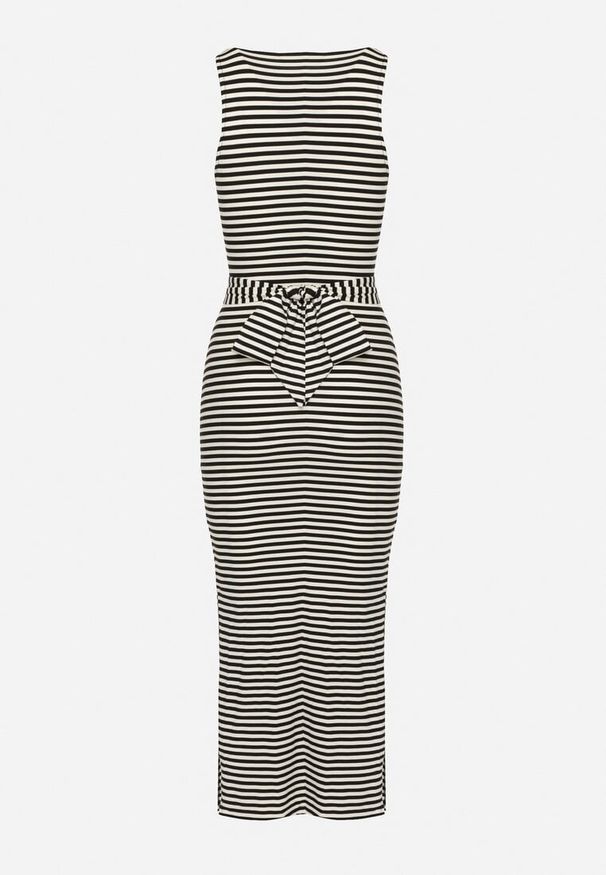 Born2be - Czarno-Biała Wieczorowa Sukienka o Dopasowanym Kroju z Rozcięciami Vikonnie. Okazja: na co dzień. Kolor: czarny. Typ sukienki: dopasowane, sportowe, proste. Styl: wizytowy