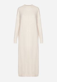 Born2be - Jasnobeżowa Dzianinowa Sukienka z Wiskozą o Pudełkowym Kroju Mazilaine. Okazja: na co dzień. Kolor: beżowy. Materiał: wiskoza, dzianina. Długość rękawa: długi rękaw. Typ sukienki: proste. Styl: klasyczny, casual #4