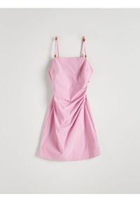 Reserved - Sukienka mini z marszczeniem - pastelowy róż. Kolor: różowy. Materiał: dzianina, wiskoza. Typ sukienki: trapezowe. Długość: mini