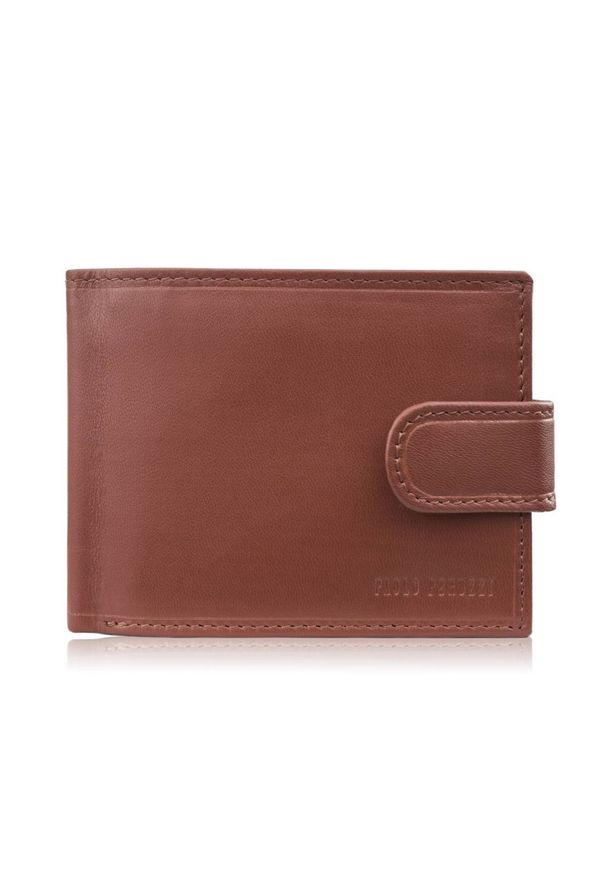 PAOLO PERUZZI - Portfel męski skórzany koniakowy RFID na prezent Paolo Peruzzi AL-16-CG. Materiał: skóra