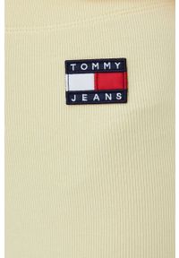 Tommy Jeans szorty DW0DW14174.PPYY damskie kolor żółty gładkie high waist. Stan: podwyższony. Kolor: żółty. Materiał: bawełna, dzianina. Wzór: gładki #3