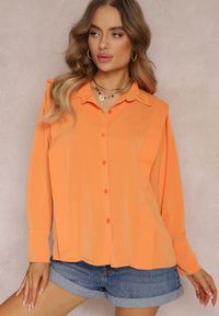 Renee - Pomarańczowa Koszula z Kołnierzem i Przeszyciami Emoree. Okazja: na co dzień. Kolor: pomarańczowy. Długość rękawa: długi rękaw. Długość: długie. Styl: casual, elegancki #2
