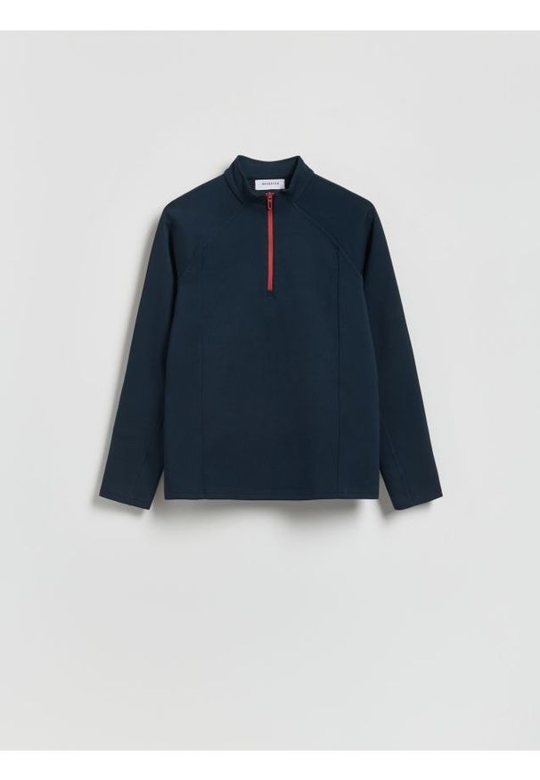 Reserved - Bluza ze stójką - granatowy. Kolor: niebieski. Materiał: dzianina. Wzór: gładki