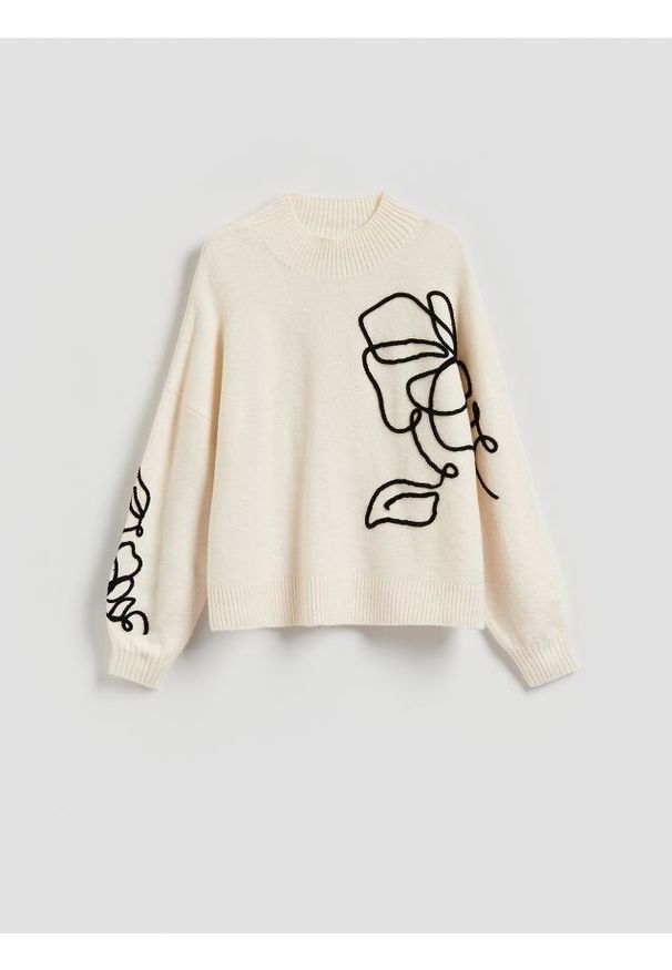 Reserved - Sweter oversize - kremowy. Kolor: kremowy. Materiał: dzianina