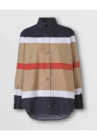 Burberry - BURBERRY - Koszula oversize w paski. Kolor: beżowy. Materiał: bawełna. Długość rękawa: długi rękaw. Długość: długie. Wzór: paski #2