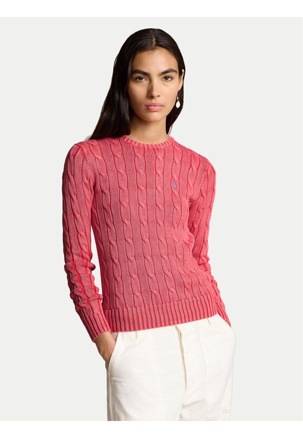 Polo Ralph Lauren Sweter 211935303001 Różowy Slim Fit. Typ kołnierza: polo. Kolor: różowy. Materiał: bawełna