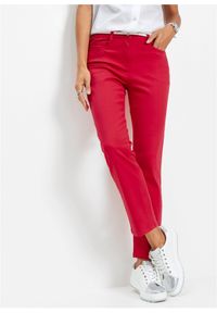 bonprix - Spodnie ze stretchem 7/8. Kolor: czerwony. Materiał: materiał #1
