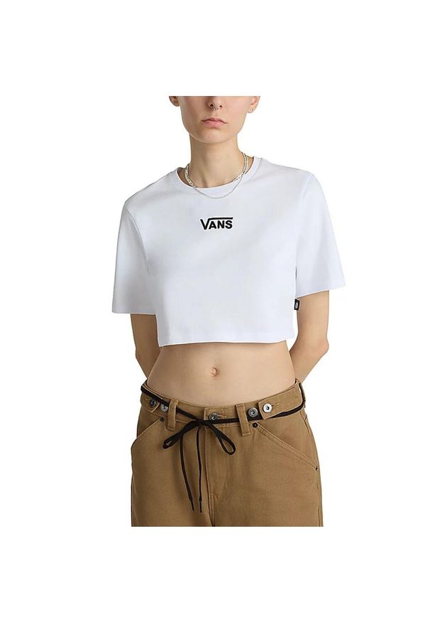 Koszulka sportowa damska Vans Flying V Crew Crop. Kolor: biały. Materiał: bawełna. Długość rękawa: krótki rękaw. Długość: krótkie