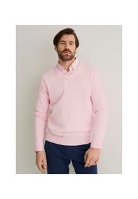Ochnik - Sweter męski. Okazja: na co dzień. Kolor: różowy. Materiał: bawełna. Długość: długie. Styl: casual, klasyczny #1