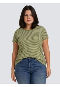 Big-Star - Koszulka damska w paski z haftem khaki Zenaisa 301. Okazja: na co dzień. Kolor: zielony. Materiał: dzianina, jeans, materiał. Długość rękawa: krótki rękaw. Długość: krótkie. Wzór: haft, paski. Styl: casual, elegancki, retro, klasyczny #6