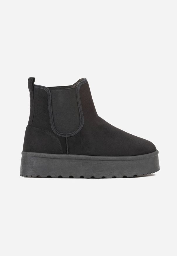 Born2be - Czarne Śniegowce na Grubej Podeszwie w Stylu Sztybletów Avrenna. Okazja: na co dzień. Kolor: czarny. Materiał: jeans. Styl: casual, klasyczny